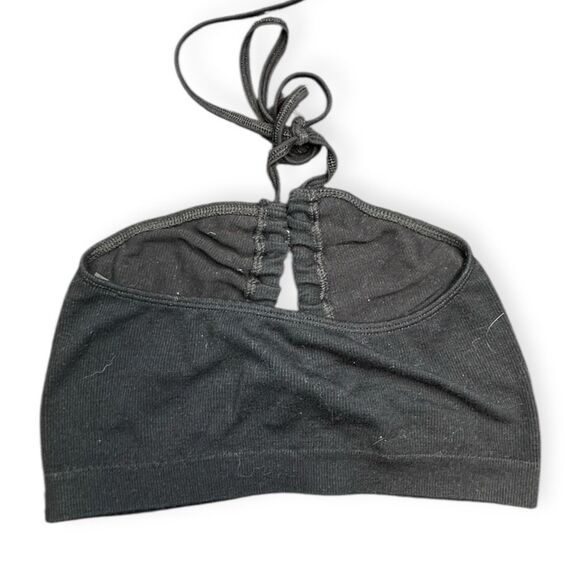 OUT FROM UNDER FOR URBAN OUTFITTERS Black Ribbed Keyhole Halter Bralette Size XS - Picture 3 of 5